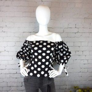 Endless Rose Polka-dot Off The Shoulder Top Black XS